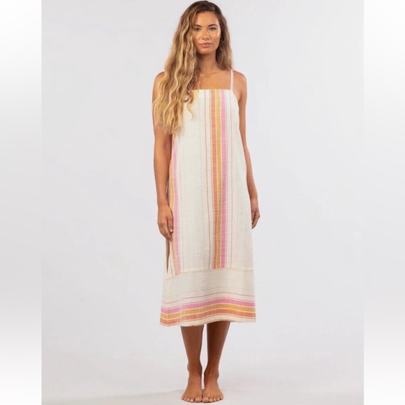 Rip Curl Dresses & Skirts - Rip Curl Colorful Striped Heat Wave Cotton Sleeveless Midi Dress Size Medium